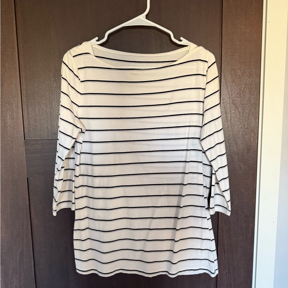 Merona Women's Long Sleeve Top - White and Black Stripes